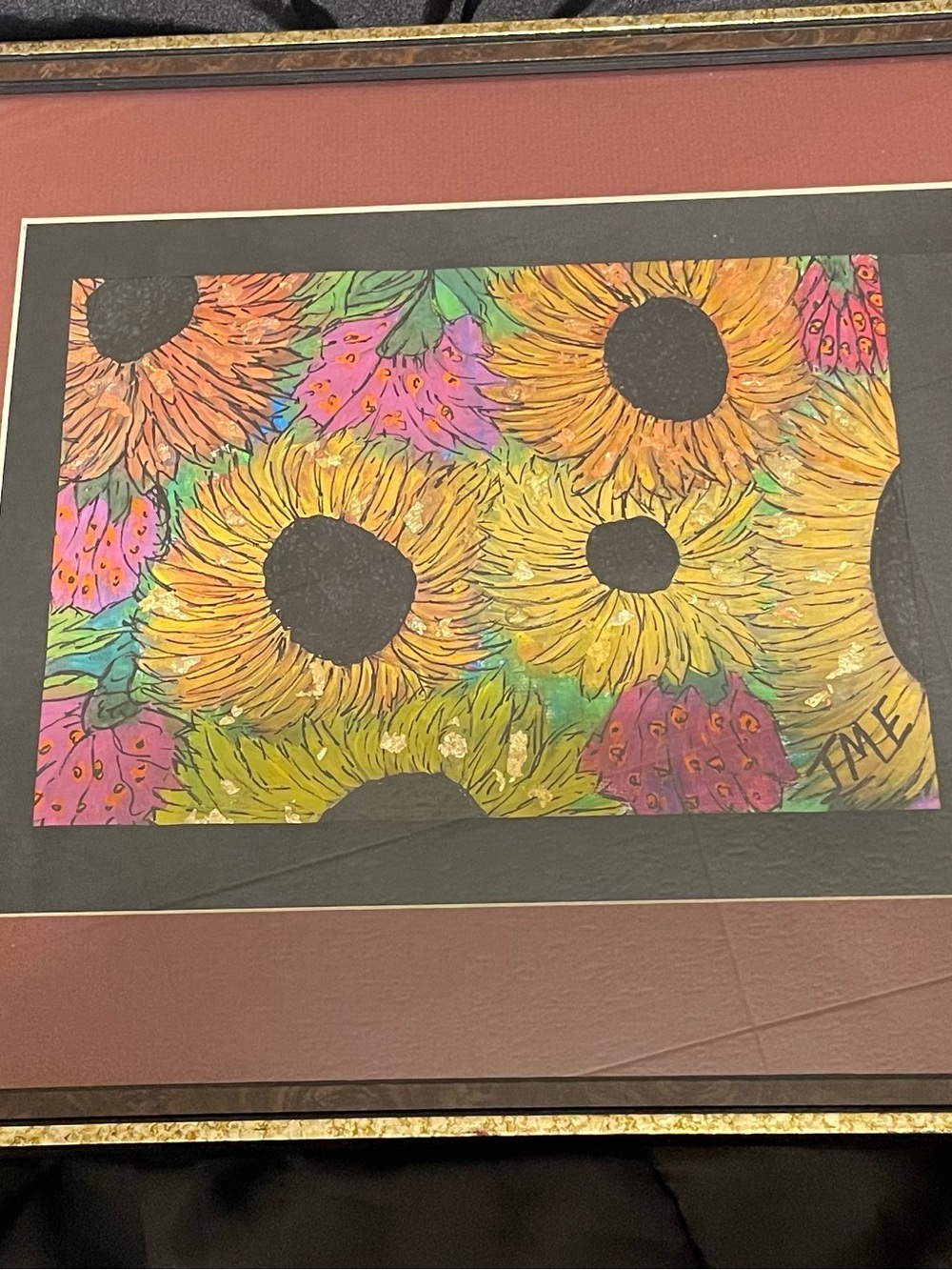Bright Sunflower Floral Art Print - Vibrant Yellow & Pink